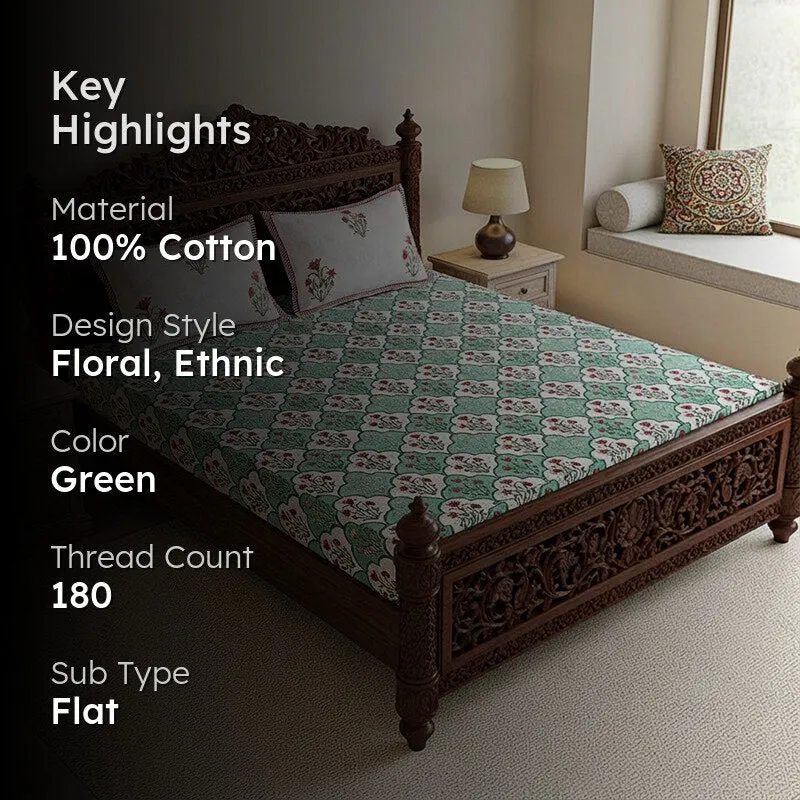 Rupa Cotton Bedsheet (Green, Pink) - 180 TC media 2