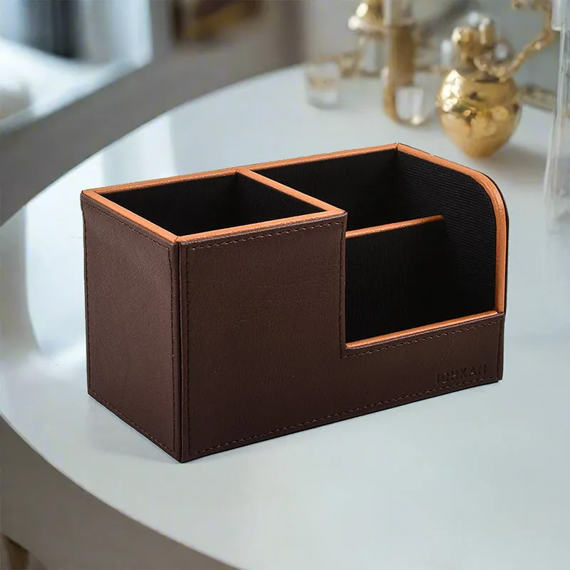 Tisca Faux Leather Desk Organizer - Brown media 1