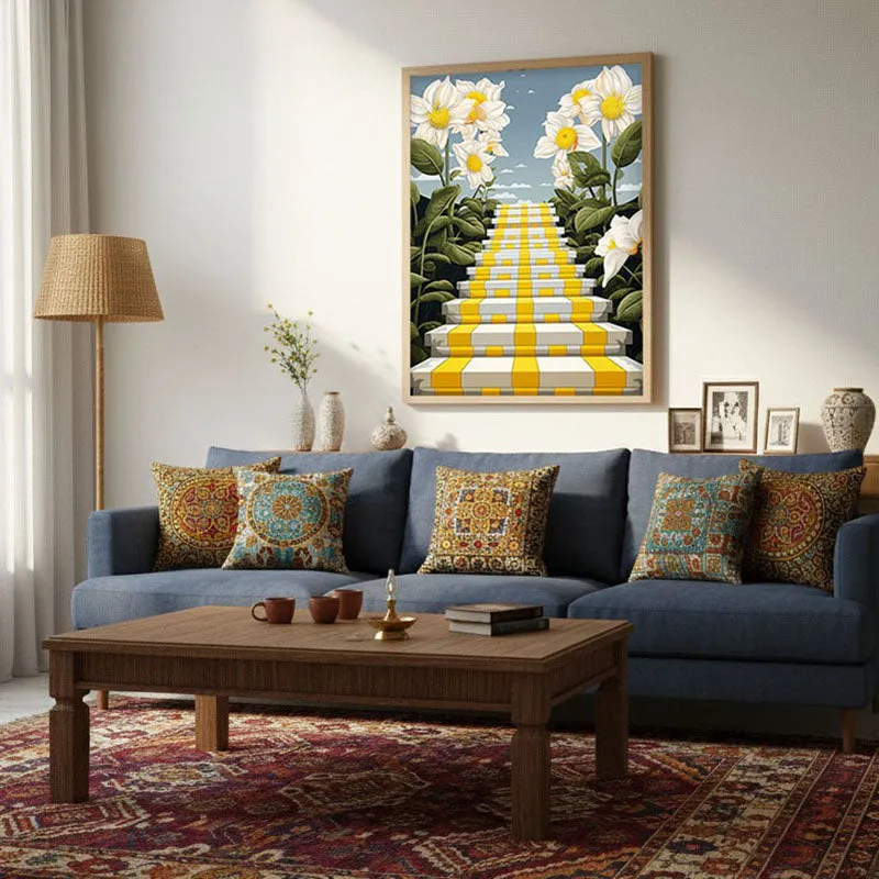 Stairway Of Flowers Wall Art - Natural Brown Frame media 3