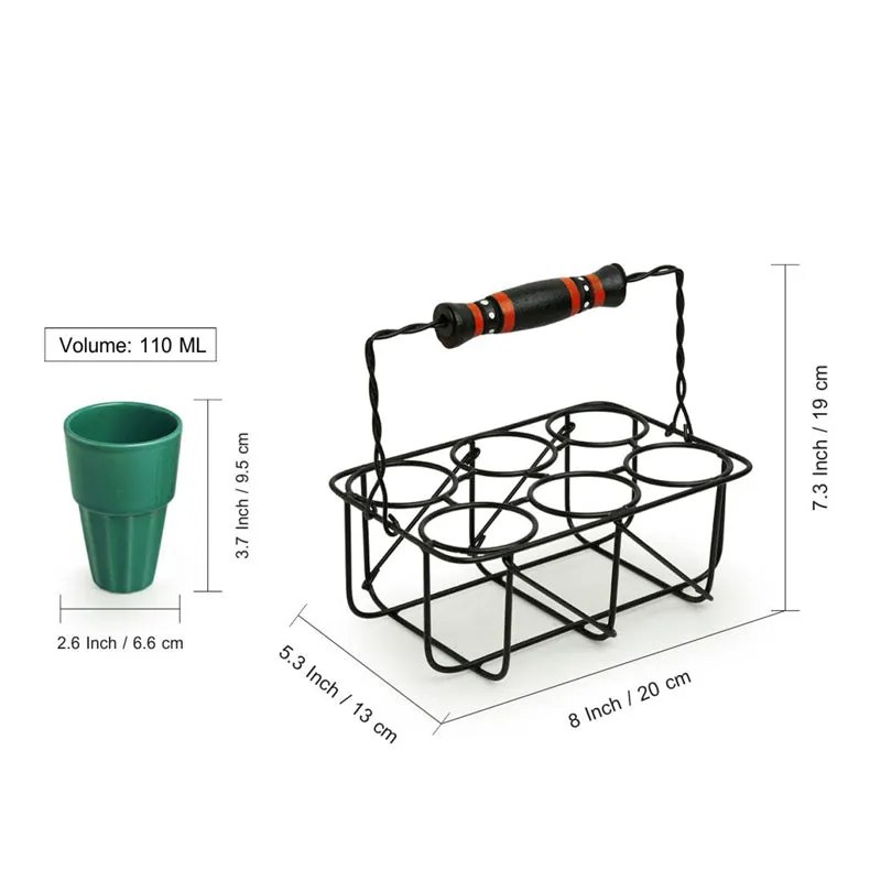 Mitti Rang Ceramic Cutting Chai Glass With Holder (110 ML Each) - Seven Piece Set media 6