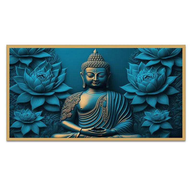 Enlightened Buddha In Blue Canvas Wall Painting With Frame media 6
