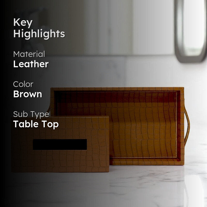 Liora Faux Leather Tray With Tissue Holder (Tan) - Two Piece Set media 2