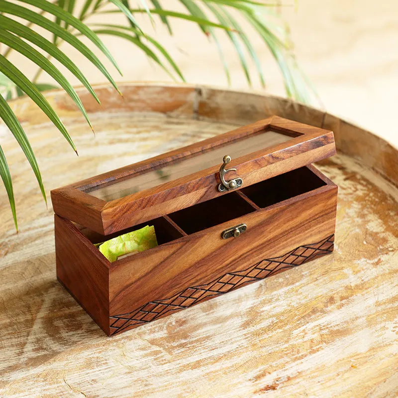 Mehira Sheesham Wood & Glass Tea Box media 1