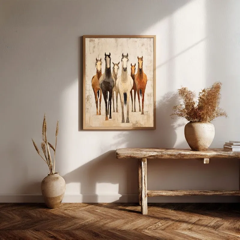 Dynamic Horse Wall Painting With Brown Frame media 7