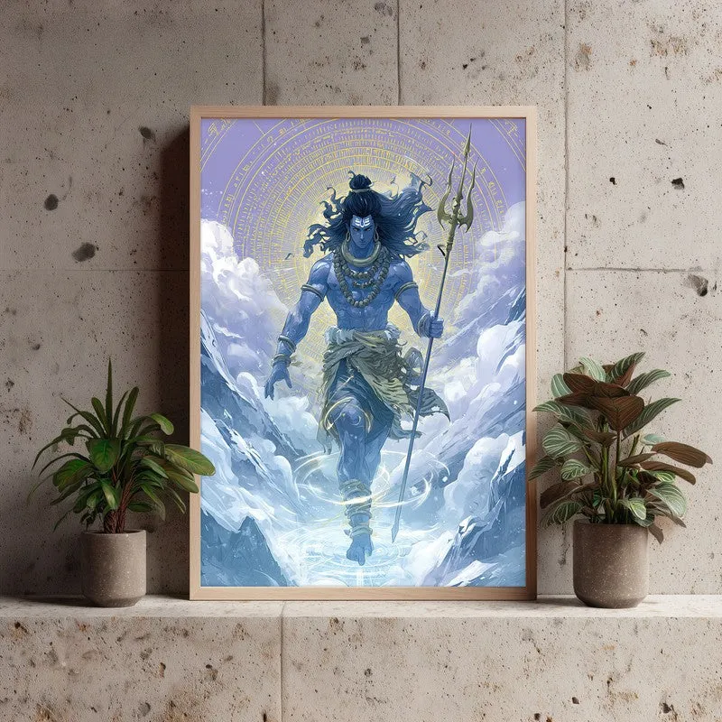 Mahadev with Trishul Divine II Archival Paper Wall Art - Natural Brown Frame media 3