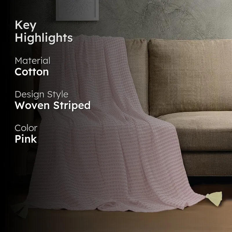 Urban Space Solid Textured Cotton Throw - Pink media 2