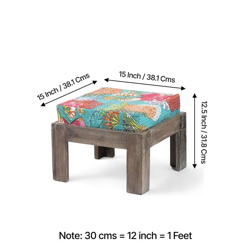 Exiron Sheesham Wooden Center Table with Stools and Cushions (Grey,Green) - Nine Piece Set media 9