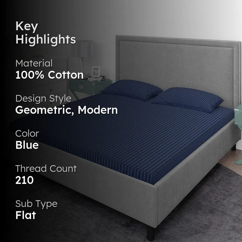 Chic Lines Geometric Cotton Bedsheet (Blue) - 210 TC media 2