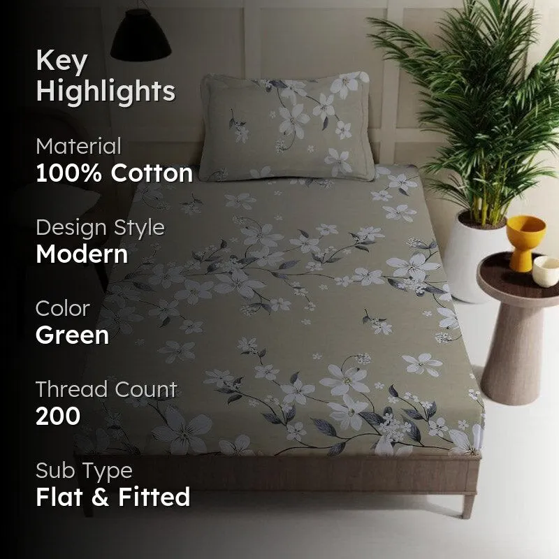 Mitusha Printed Cotton Bedsheet (Olive Green) - 200 TC media 2