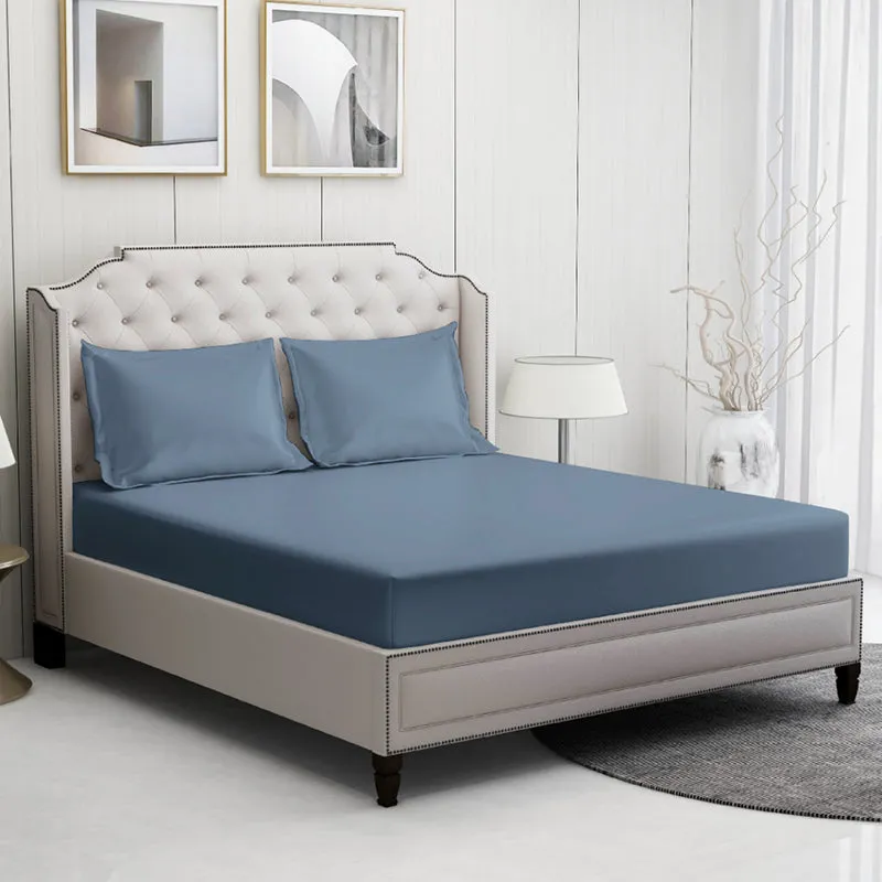 Moonweave Solid Cotton Bedsheet (Slate Blue) - 400 TC media 3