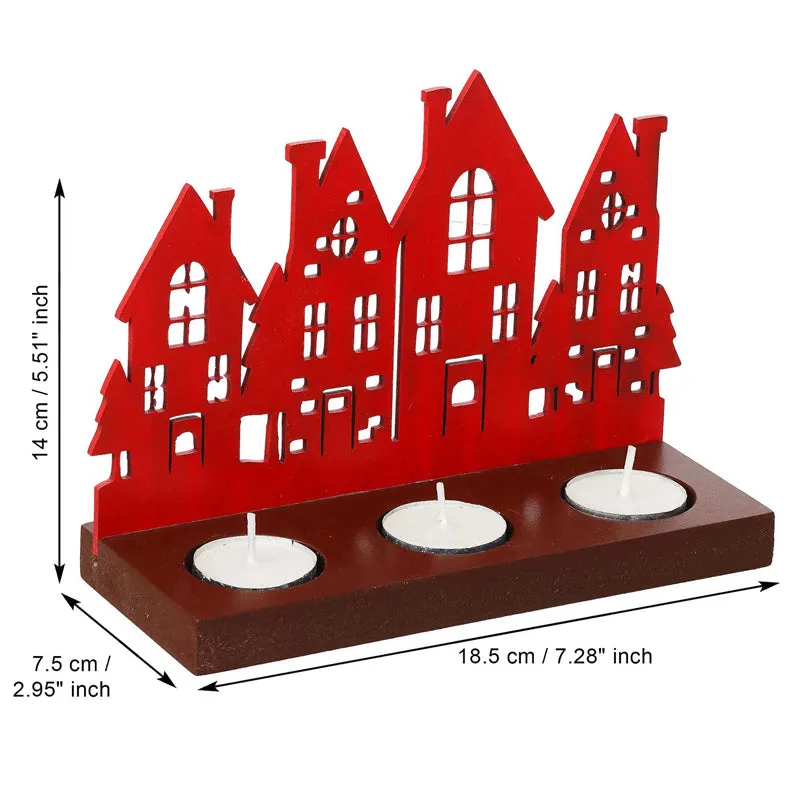 Holiday Village Wood Christmas Tea Light holder - Red media 8
