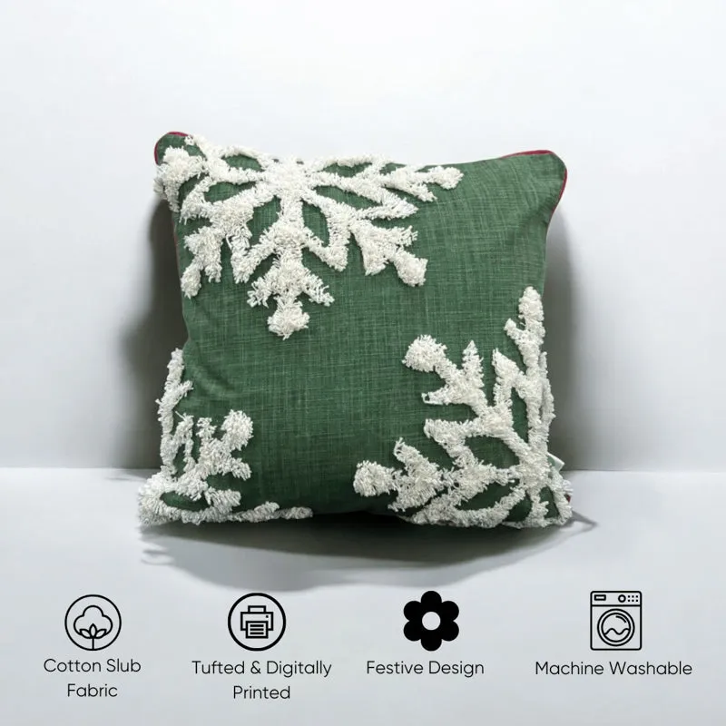 Verdant Snowflakes Cotton Christmas Cushion Cover media 3