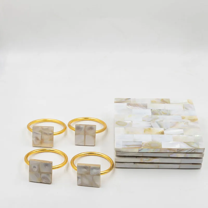 VitaMar Mother Of Pearl Coaster With Napkin Ring - Eight Piece Set media 5