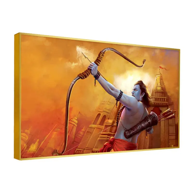 Sri Rama Canvas Wall Painting With Frame - Gold media 4