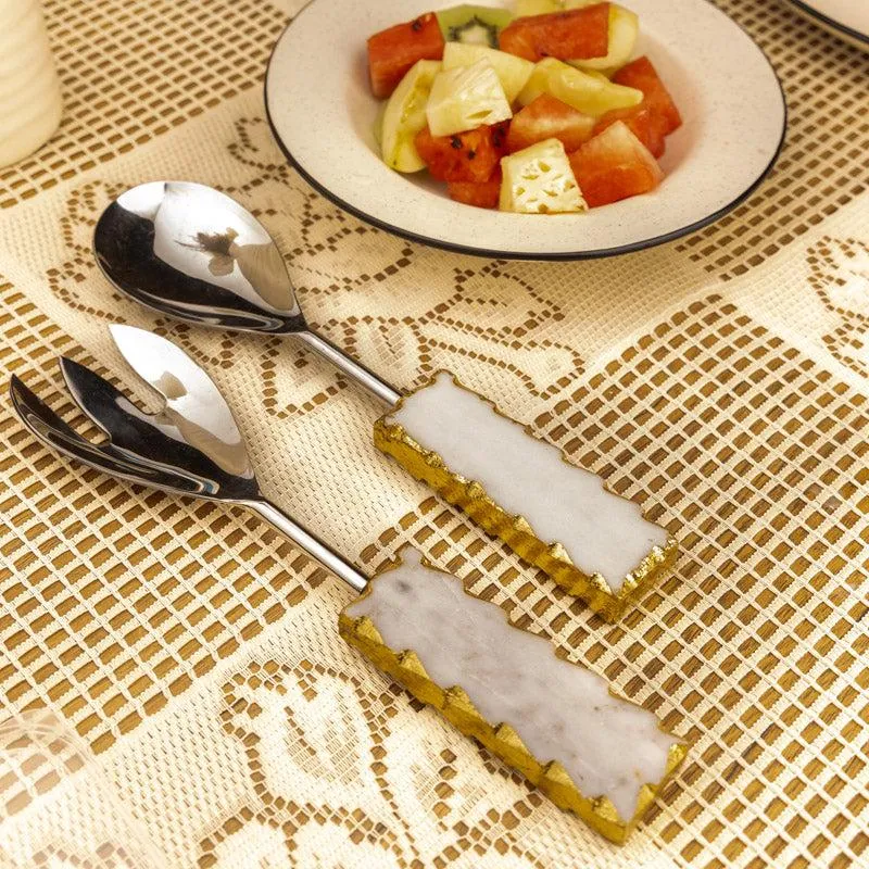 Myle Salad Spoon & Fork (Silver) - Two Piece Set media 1