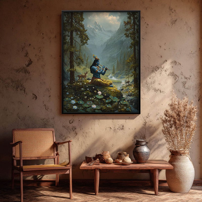 Vrindavan Bihari Lord Krishna Playing Fluit II Archival Paper Wall Art