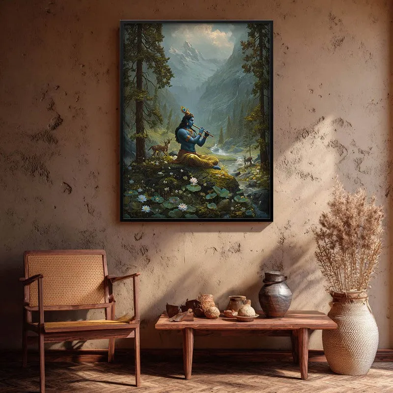 Vrindavan Bihari Lord Krishna Playing Fluit II Archival Paper Wall Art media 1