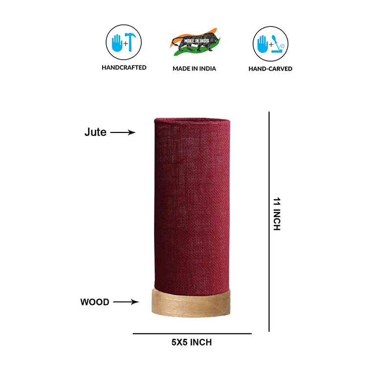 Nyra Tower Wooden Table Lamp With Jute Shade - Maroon,Brown media 9