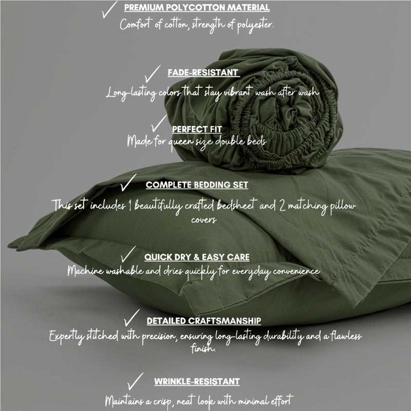 Cloud Drift Microfiber Bedsheet (Olive Green) - 140 GSM media 7