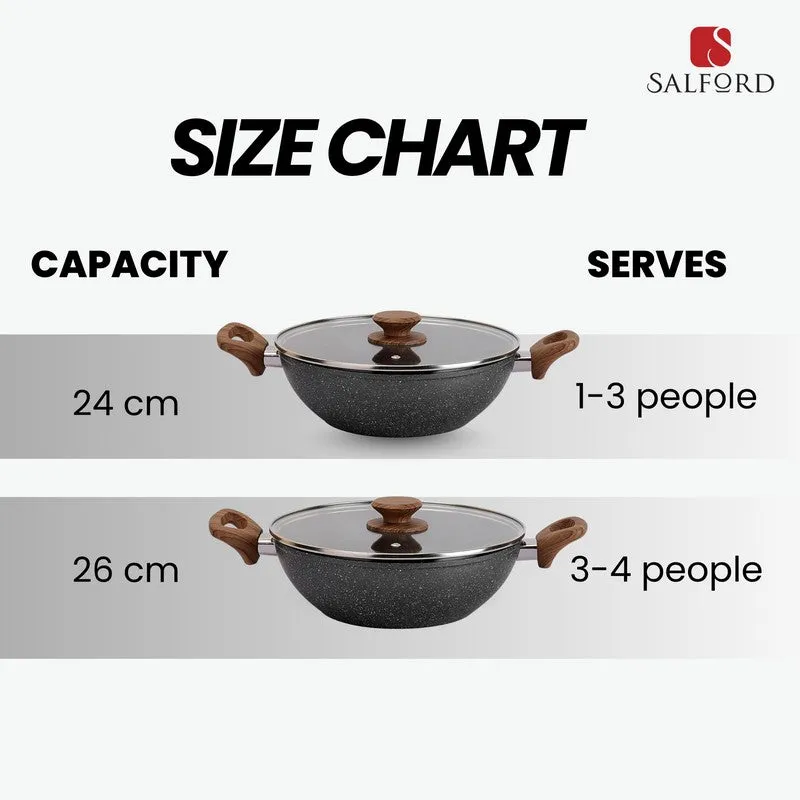 Salford Forged Non Stick Kadai with Glass Lid (Black Marble) -  2500 mL media 9