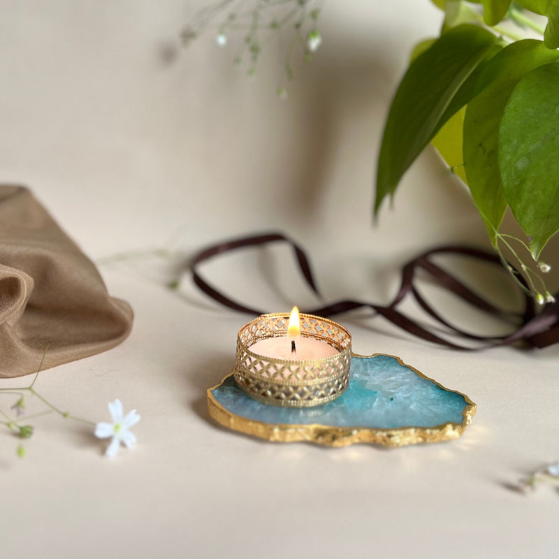 Niema Handcrafted Agate Tealight Candle Holder - Turquoise
