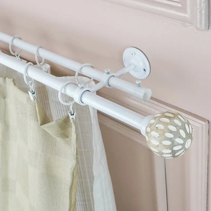 Birch Beam Duo Extendable 1" Double Curtain Rod With Round Finial & Brackets media 1