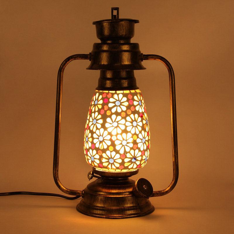 Admya Mosaic Lantern Iron & Glass Table Lamp - Multicolor media 4