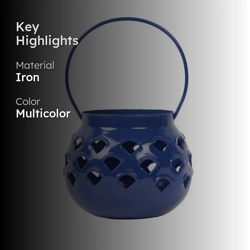 Marakki Matki Tealight Candle Holder (Yellow & Blue) - Set Of Two media 2