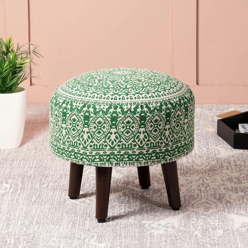 Chenova Cotton Ottoman - Green & White media 1
