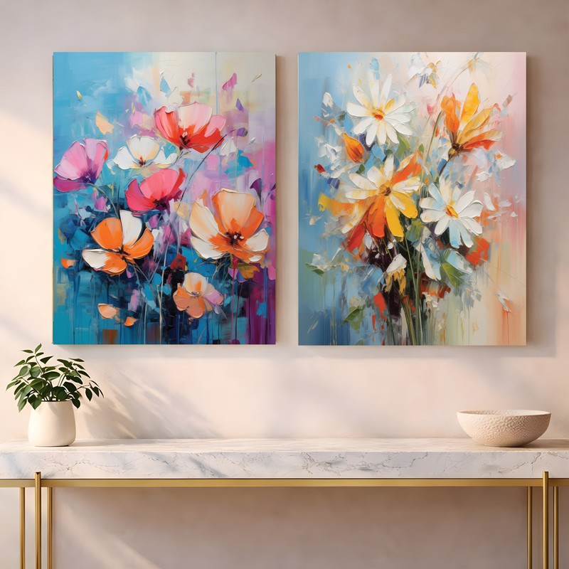 Floral Pulse Canvas Wall Art - Set of Two