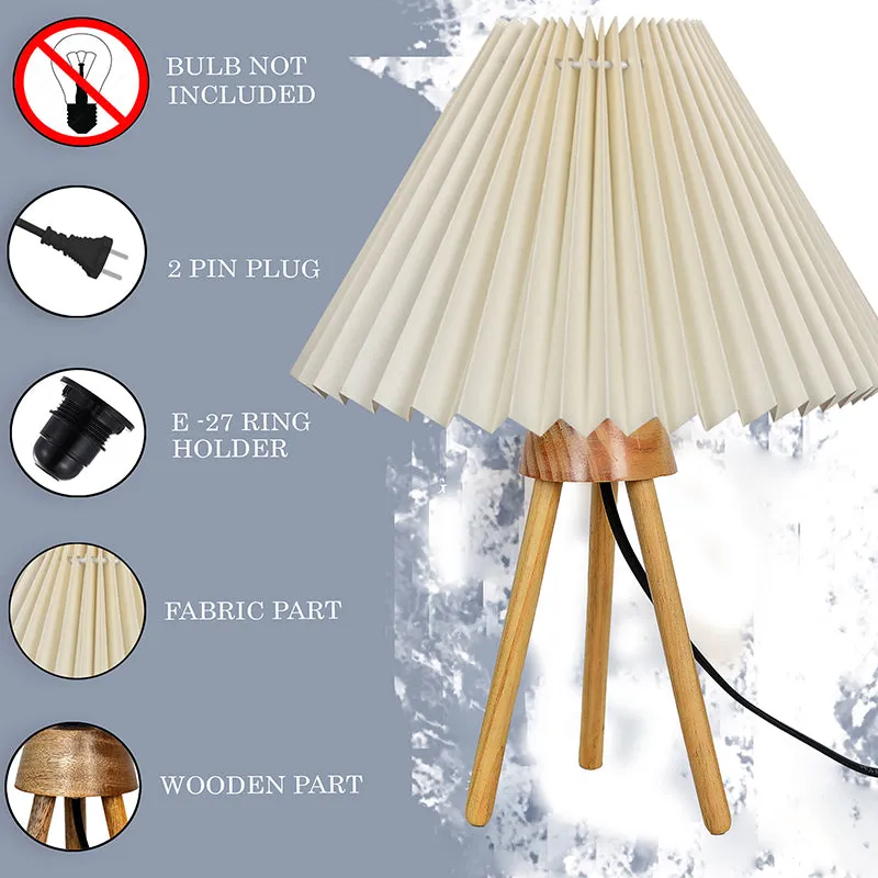 French Pleat Tripod Wooden Table Lamp - Beige,Brown media 4