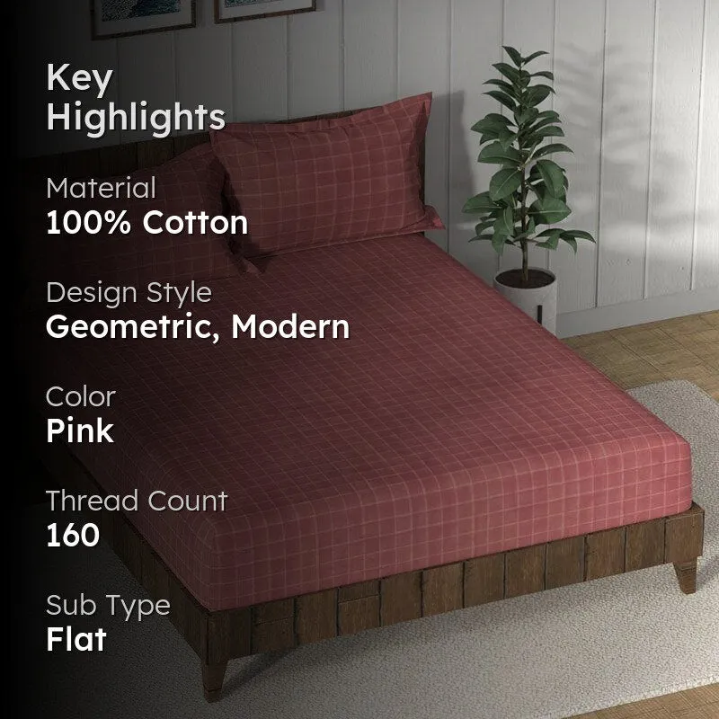 Nautica Lattice Haven Geometric Cotton Bedsheet (Coral)  - 160 TC media 2