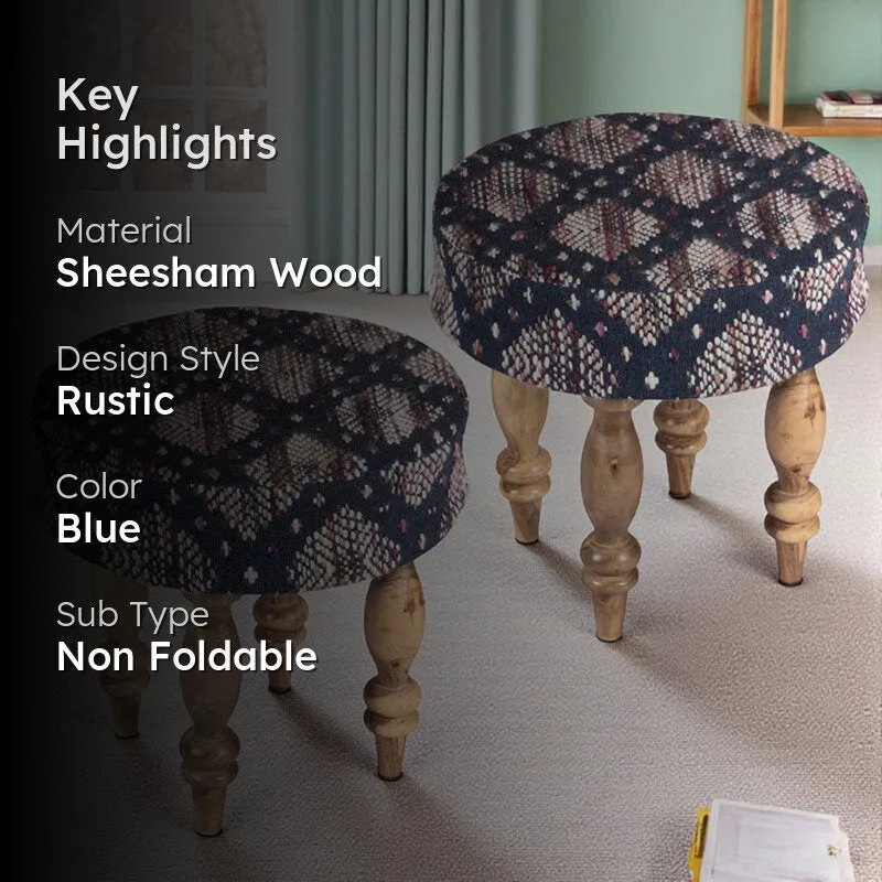 Qavro Sheesham Wooden Stools (Blue) - Set Of Two media 2