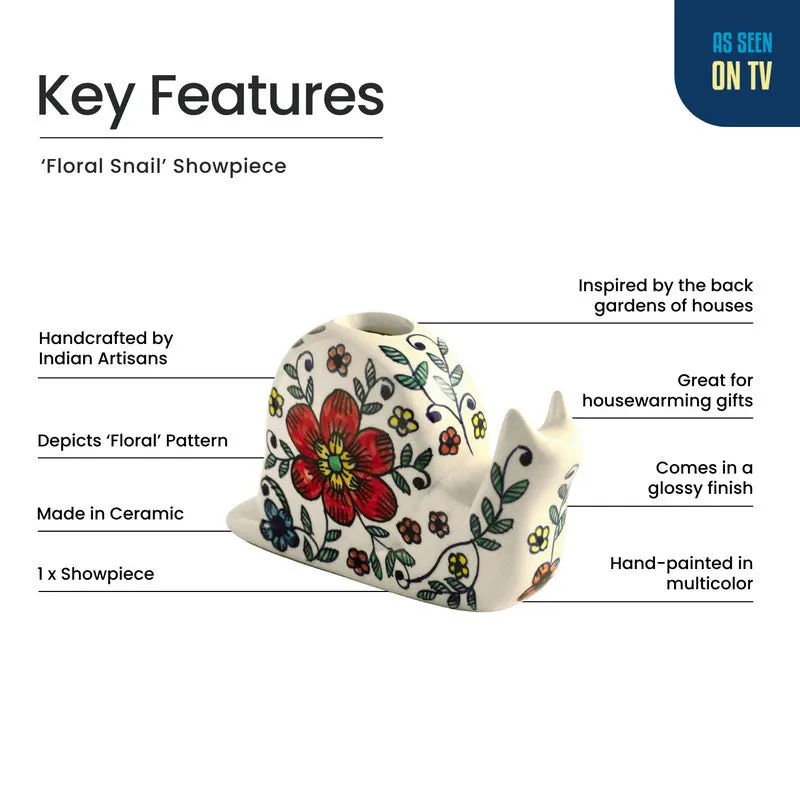 Floral Snail Handpainted Ceramic Showpiece media 6