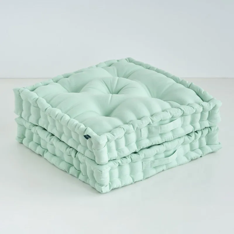 Fluffscape Solid Cotton Floor Cushion (Sage Green) - Set Of Two media 4
