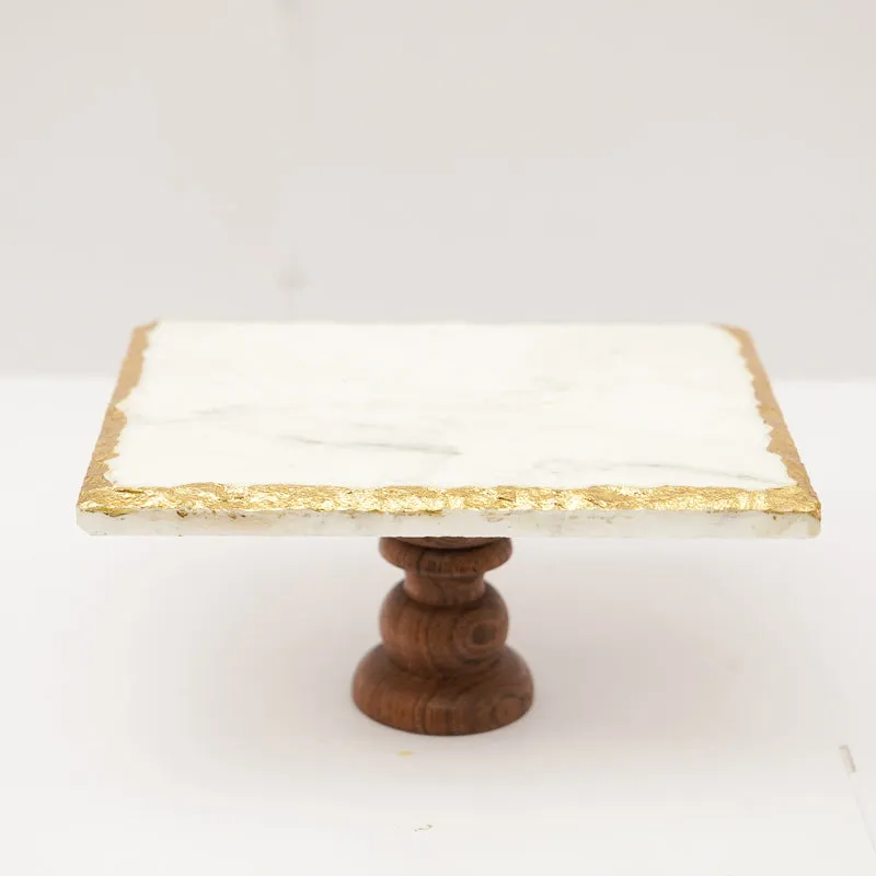 Levora Marble Cake Stand With Wooden Base media 4