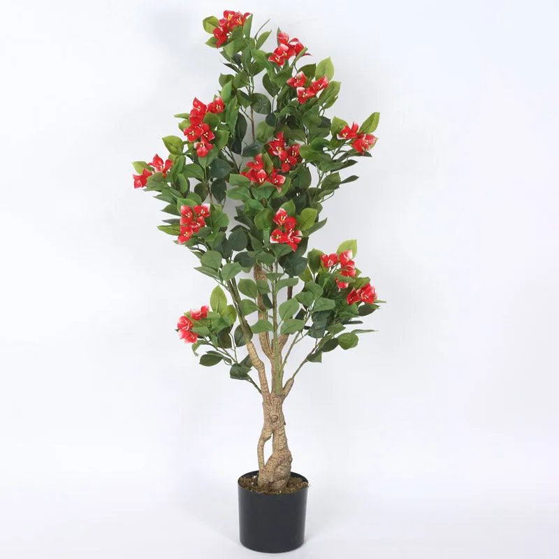 Faux Realtouch Red Bougainvillea Plant With Black Plastic Pot - 4.1 Feet media 5