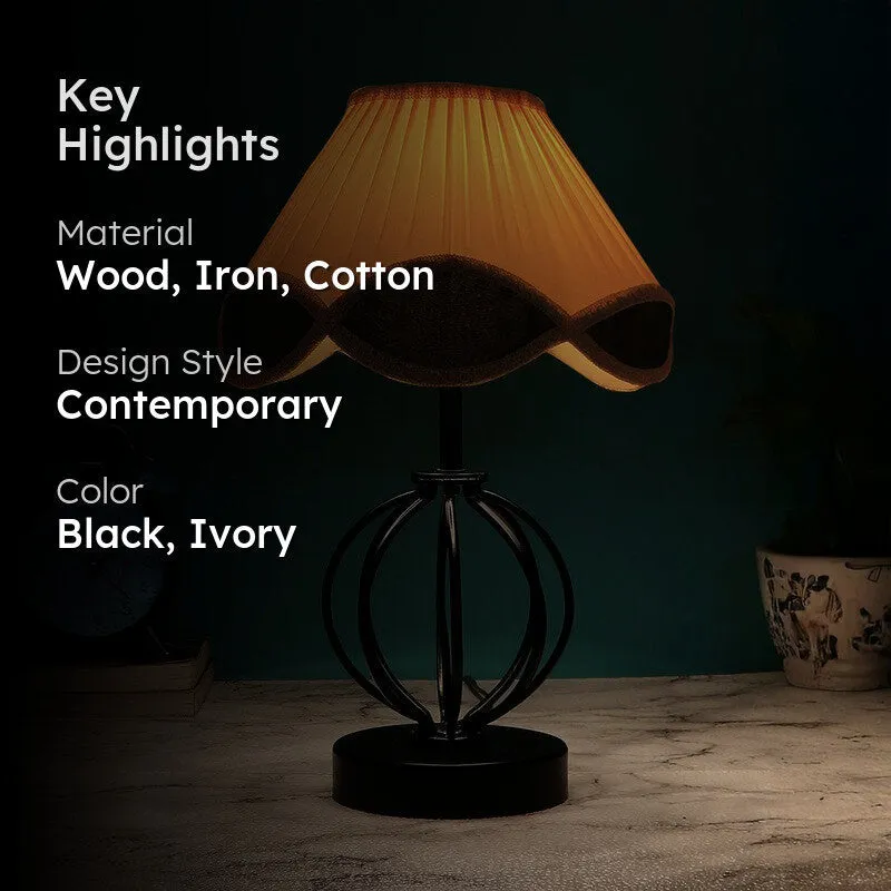 Auryssa Cotton Table Lamp With Wooden Base - Ivory media 2