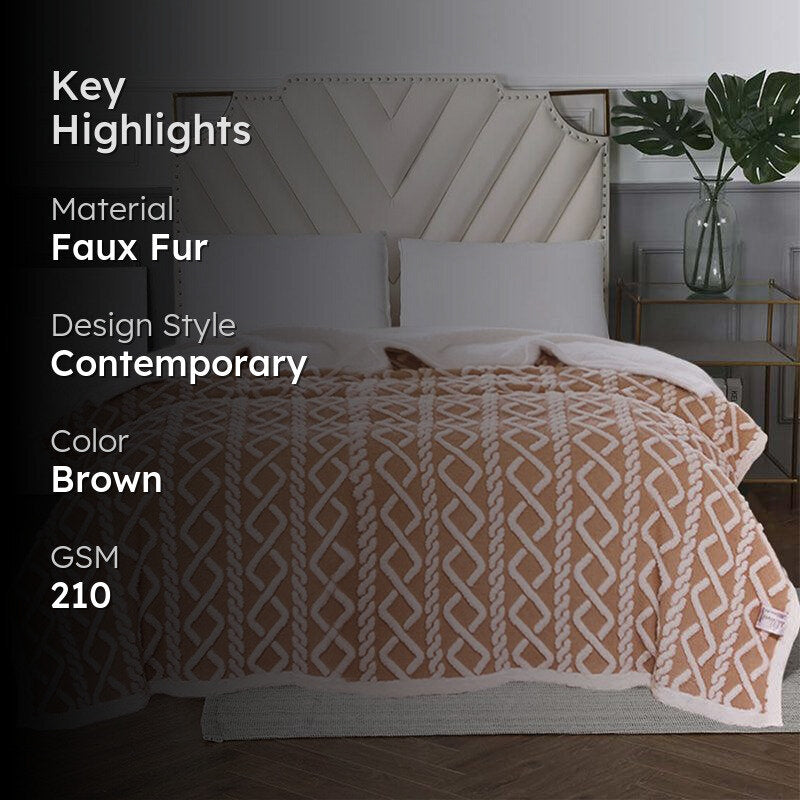 Oriella Geomatric Faux Fur Blanket (Brown)  - 210 GSM media 2