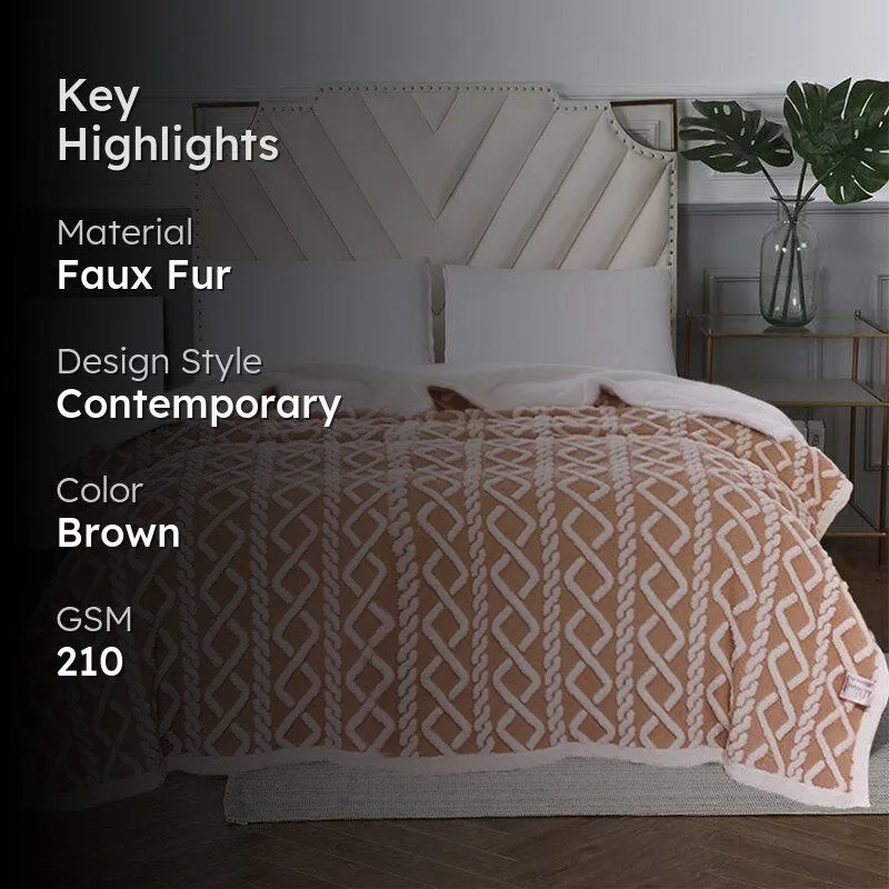 Oriella Geomatric Faux Fur Blanket (Brown) - 210 GSM media 2