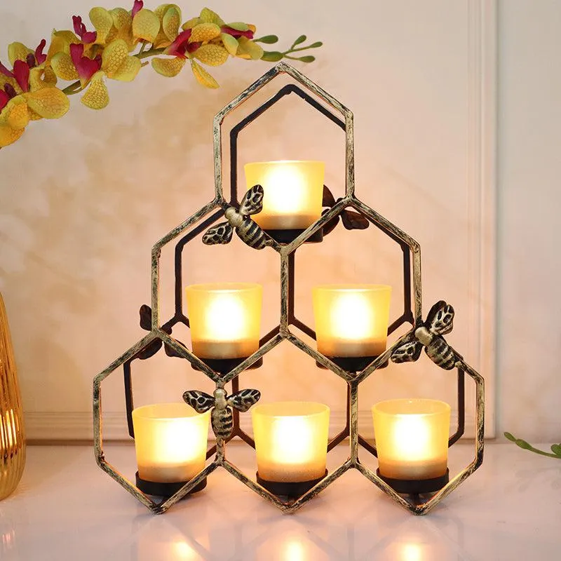 Hexova Comb Tealight Candle Holder - Antique Gold media 1