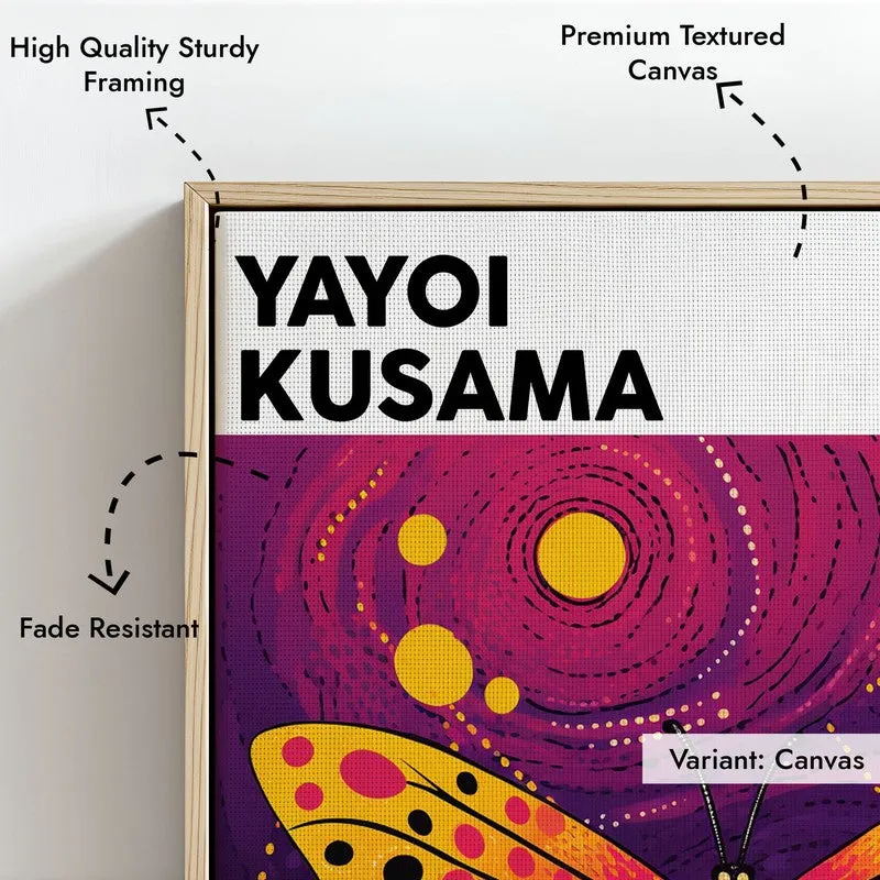 Butterfly Inspired by Yayoi Kusama Archival Canvas Wall Art - Natural Brown Frame media 6