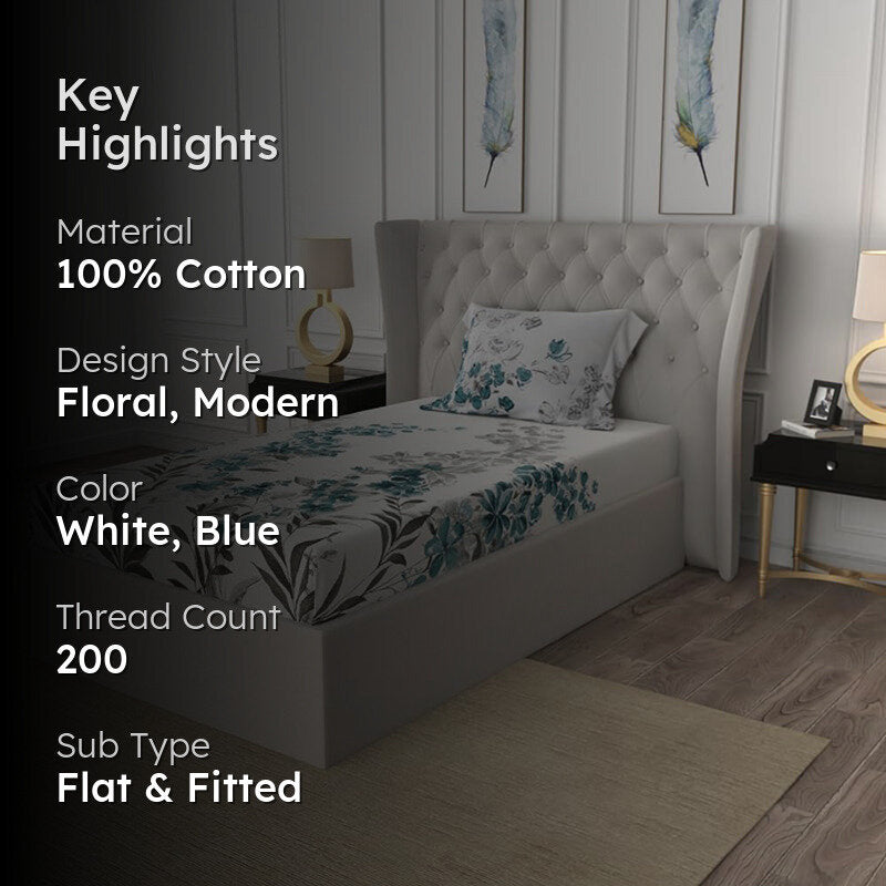 Urban Space Majestic Aqua Cotton Bedsheet - 200 TC media 2