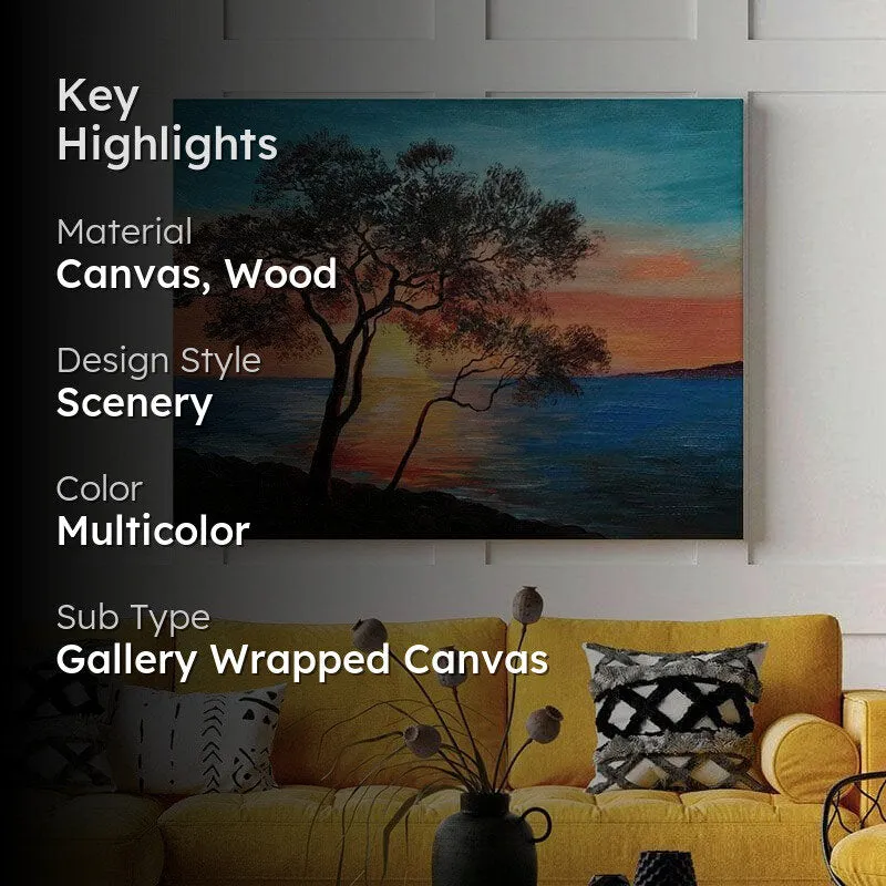 Tree By The Lake Canvas Wall Painting - Gallery Wrap media 2