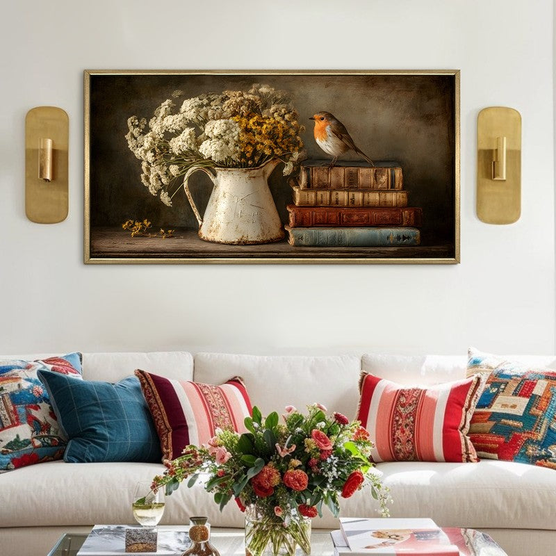Vintage Perch Canvas Wall Painting With Frame