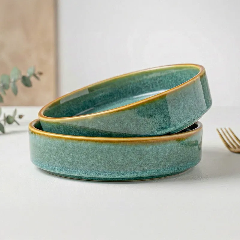Whimsi Ceramic Salad Bowl (600 mL,Light Green) - Set Of Two media 1
