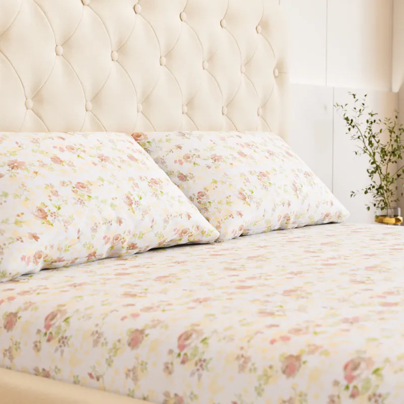 Dewdrop Floral Cotton Bedsheet (Yellow) - 180 TC media 3