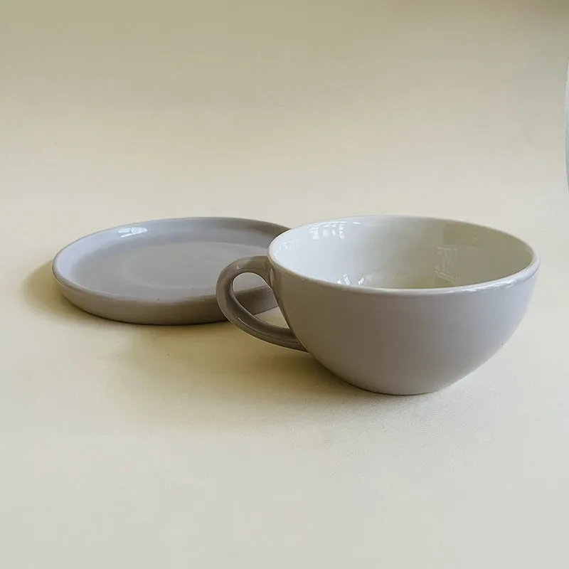 Elegant Grey Cup & Saucer (240 mL) - Two Piece Set media 1