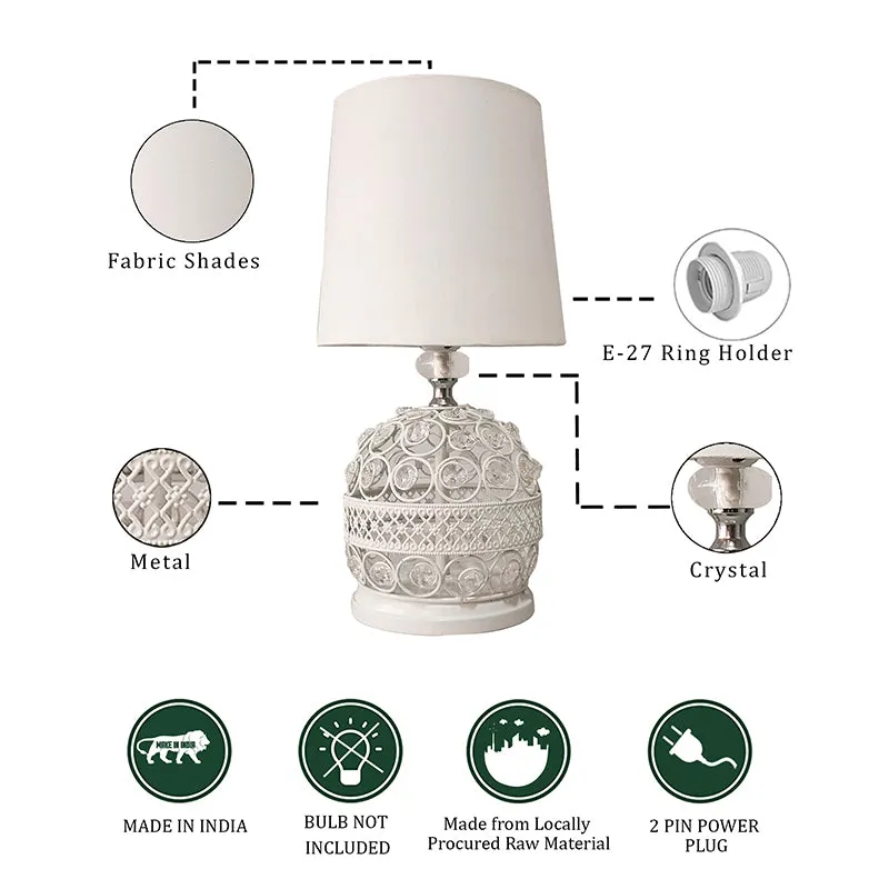 Filigree Metal Fabric Table Lamp - White media 5