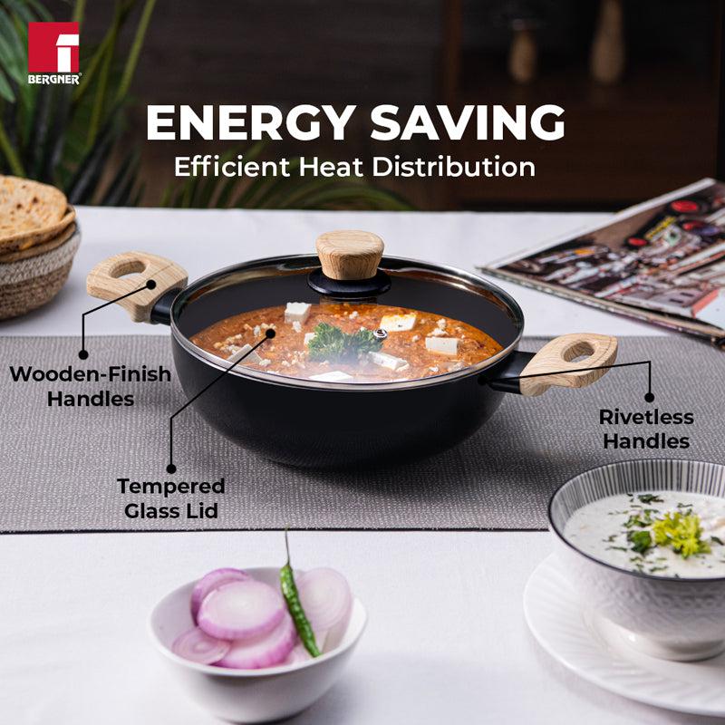 Bergner Non Stick Kadhai With Lid - 5200 mL/11 Inches media 7